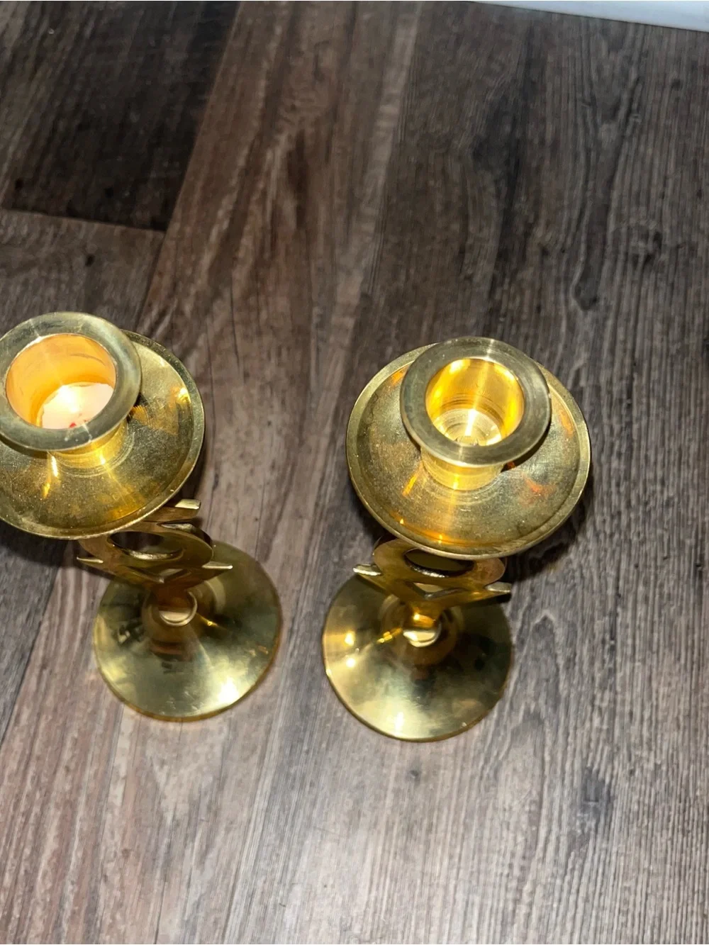 Brass 'JOY' Decorative Candlestick Pair - Gold Finish